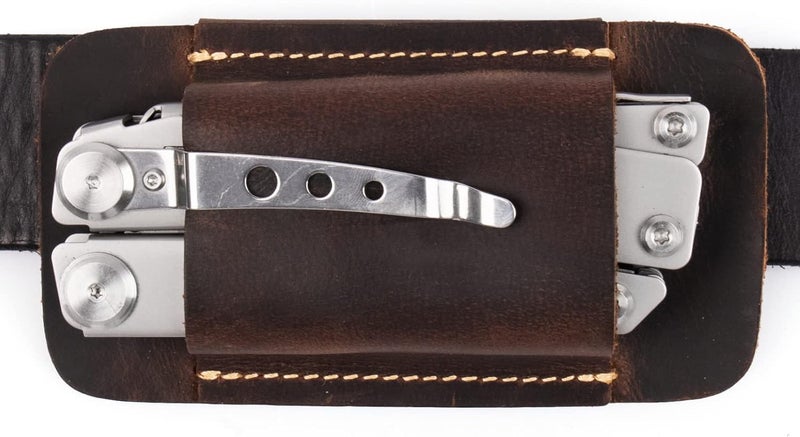 topstache Leather Sheath, Handmade Multitool Holster, Horizontal Carry Leather Knife Sheath for Belt, EDC Pocket Organizer for Men,Size M,Darkbrown - Image 1